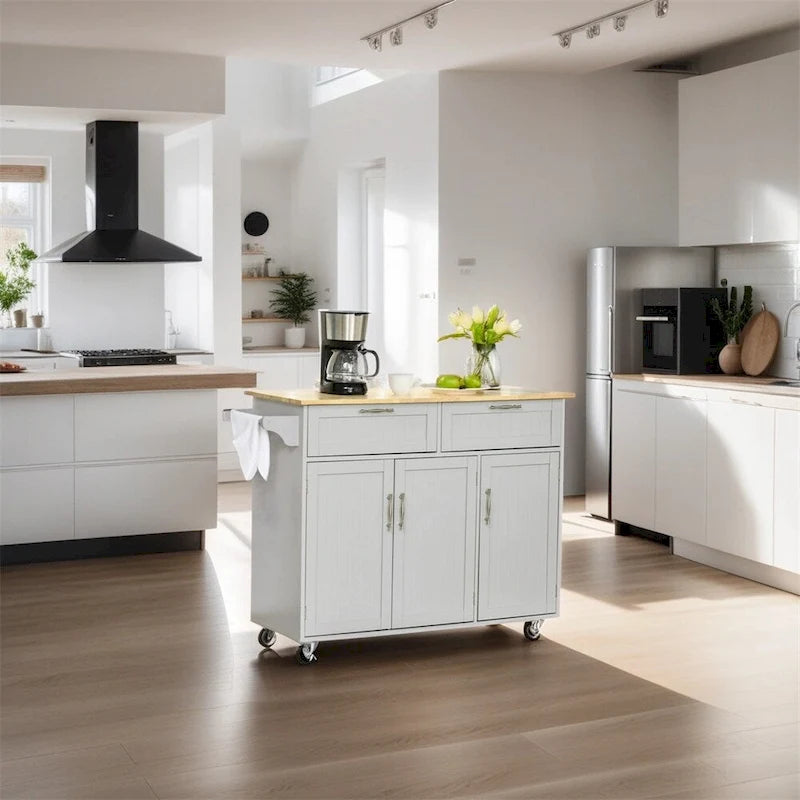 Ilot de cuisine mobile en bois avec rangements et étagères réglables