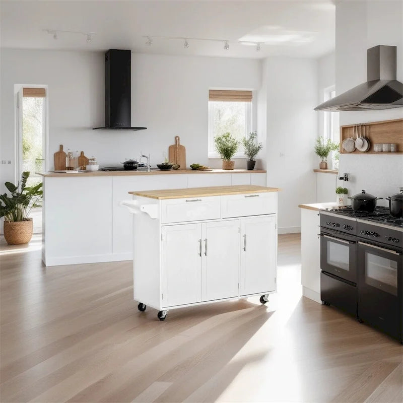 Ilot de cuisine mobile en bois avec rangements et étagères réglables