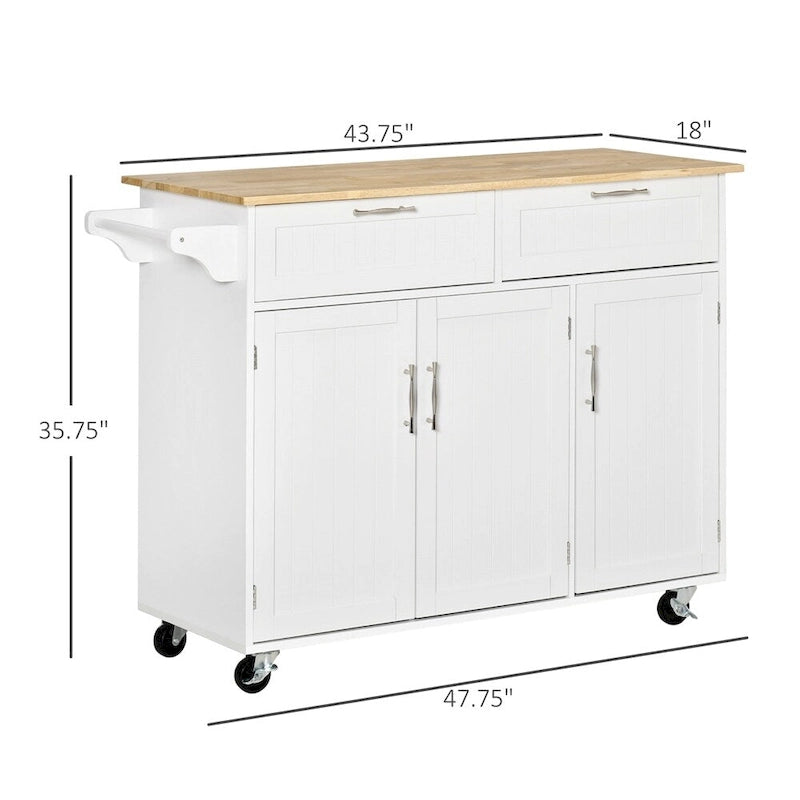 Ilot de cuisine mobile en bois avec rangements et étagères réglables