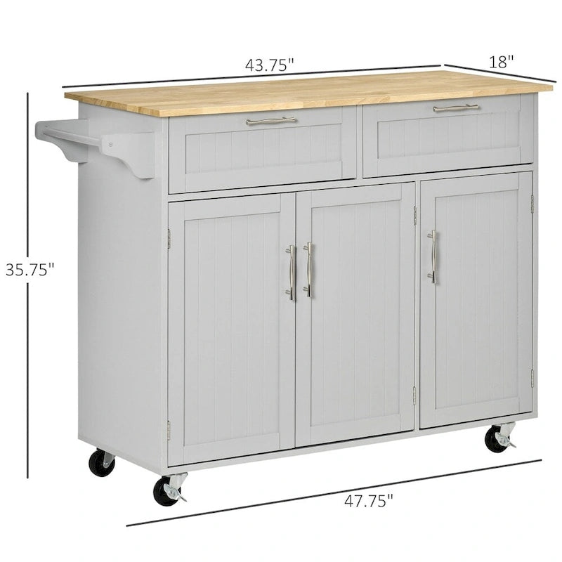 Ilot de cuisine mobile en bois avec rangements et étagères réglables