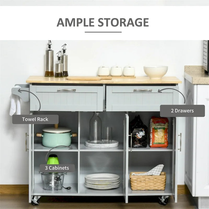 Ilot de cuisine mobile en bois avec rangements et étagères réglables