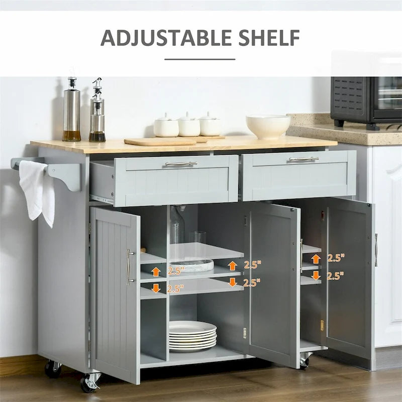 Ilot de cuisine mobile en bois avec rangements et étagères réglables