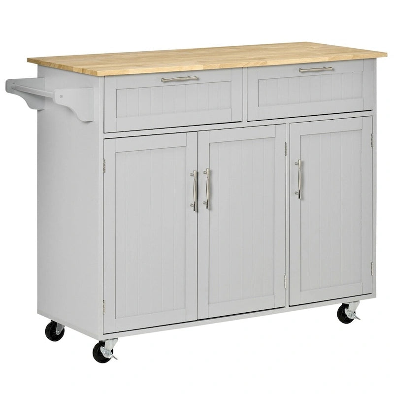Ilot de cuisine mobile en bois avec rangements et étagères réglables