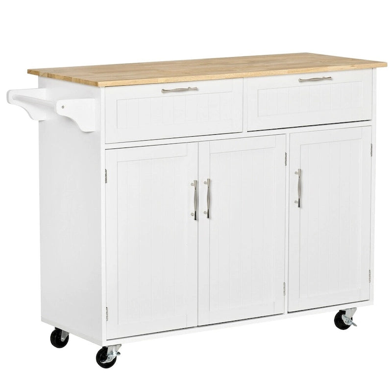Ilot de cuisine mobile en bois avec rangements et étagères réglables