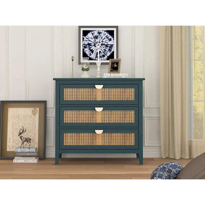 Meuble à 3 tiroirs, rotin naturel, idéal pour chambre, salon, bureau