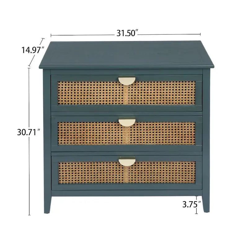 Meuble à 3 tiroirs, rotin naturel, idéal pour chambre, salon, bureau