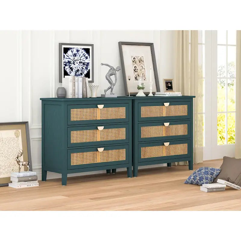 Meuble à 3 tiroirs, rotin naturel, idéal pour chambre, salon, bureau