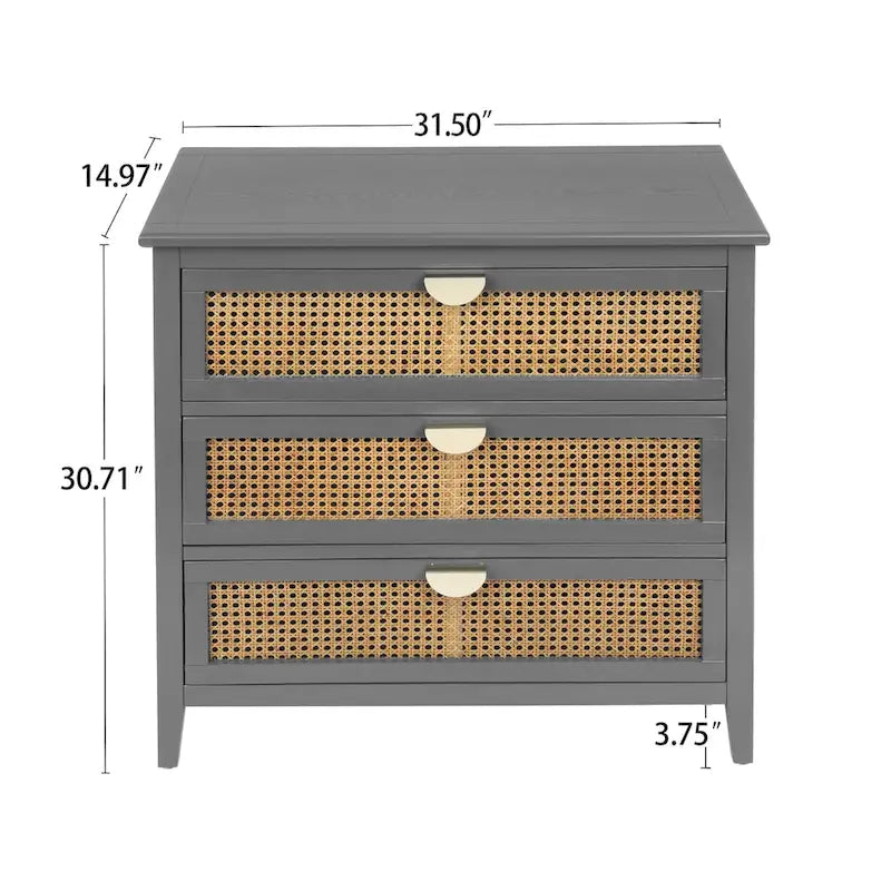 Meuble à 3 tiroirs, rotin naturel, idéal pour chambre, salon, bureau
