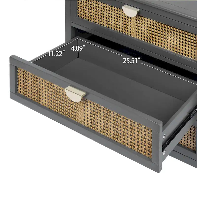 Meuble à 3 tiroirs, rotin naturel, idéal pour chambre, salon, bureau