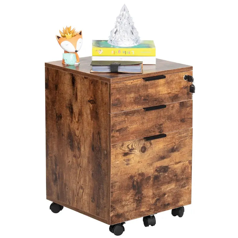 Meuble de rangement à roulettes en bois à 3 tiroirs avec serrure et roulettes