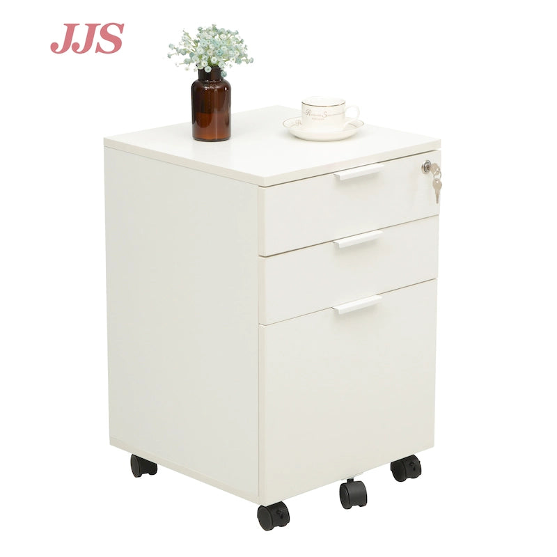 Meuble de rangement à roulettes en bois à 3 tiroirs avec serrure et roulettes