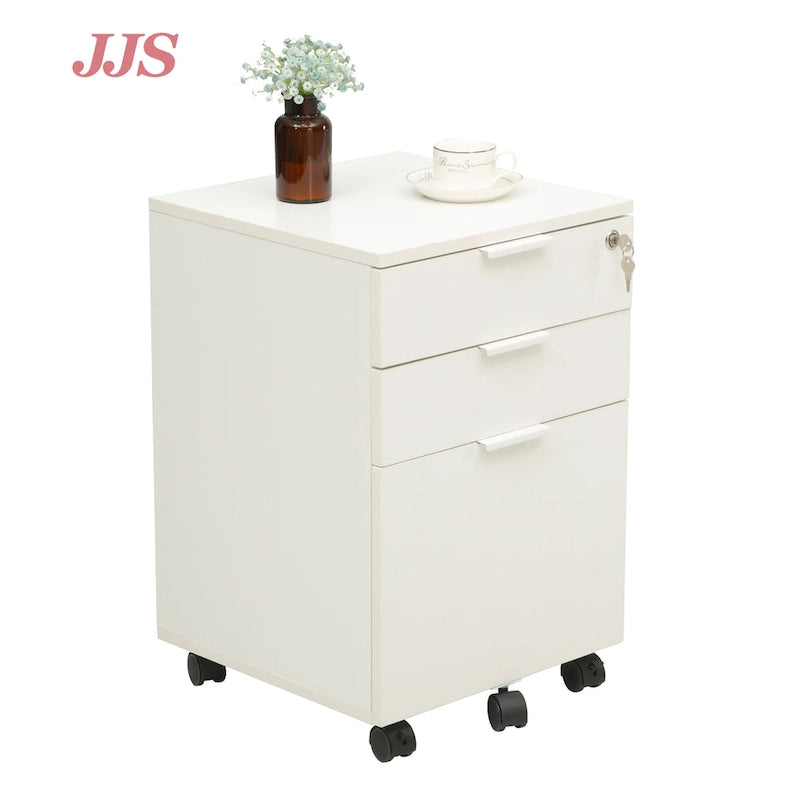 Meuble de rangement à roulettes en bois à 3 tiroirs avec serrure et roulettes