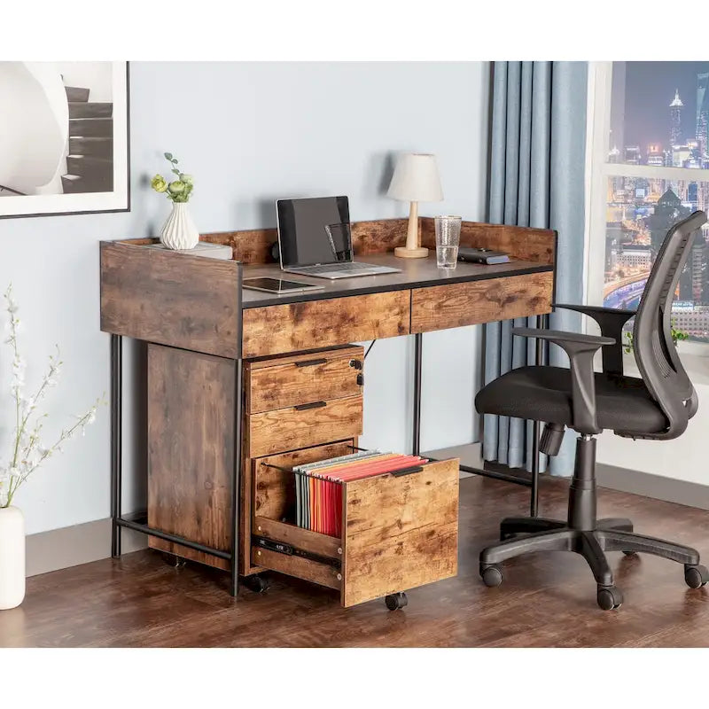 Meuble de rangement à roulettes en bois à 3 tiroirs avec serrure et roulettes
