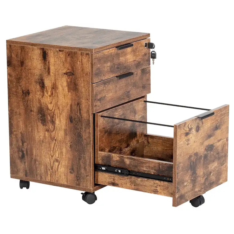 Meuble de rangement à roulettes en bois à 3 tiroirs avec serrure et roulettes