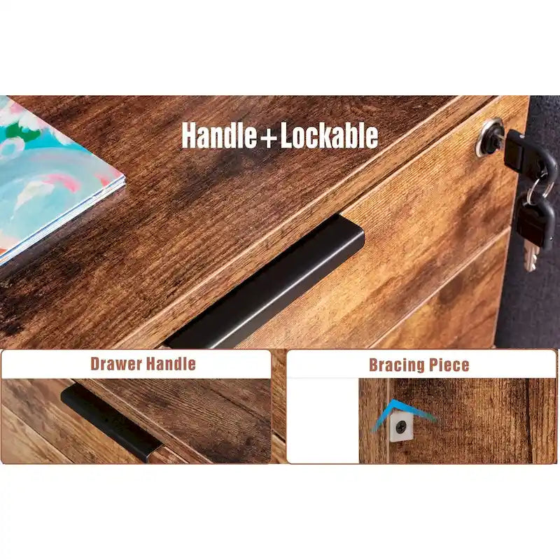 Meuble de rangement à roulettes en bois à 3 tiroirs avec serrure et roulettes