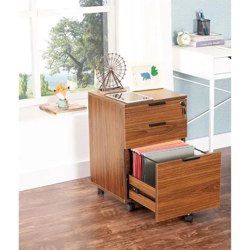 Meuble de rangement à roulettes en bois à 3 tiroirs avec serrure et roulettes