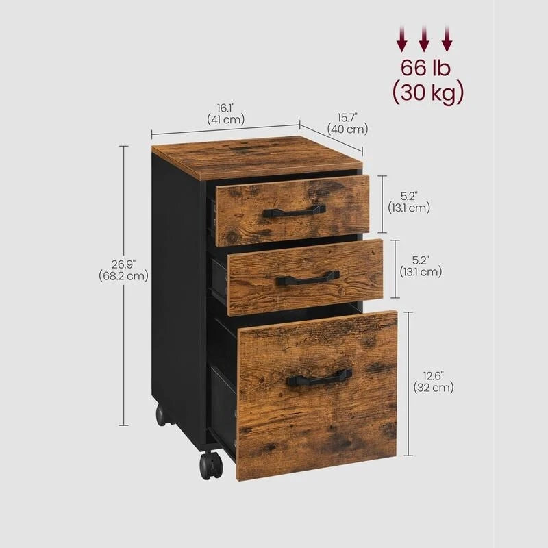Meuble de classement mobile en bois à 3 tiroirs
