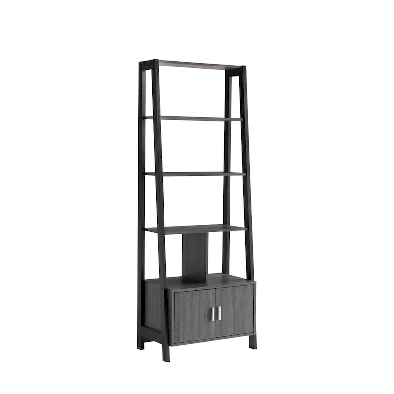 Bibliothèque moderne avec quatre étagères ouvertes et un meuble à deux portes - Noir et Gris