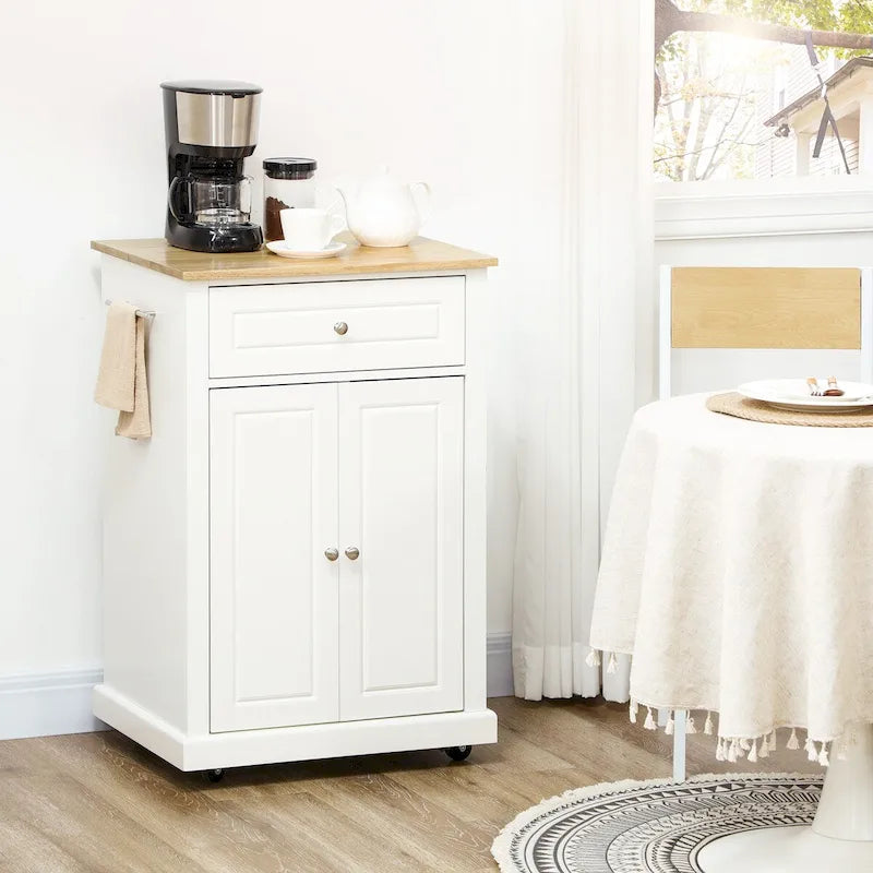 Îlot de cuisine roulant avec tiroir, 2 porte-serviettes et étagère réglable