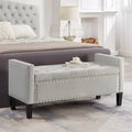 Banc de rangement capitonné avec boutons et clous décoratifs, siège rembourré doux avec accoudoirs pour entrée ou salon, bout de lit - Gris