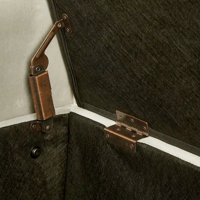 Banc de rangement capitonné avec boutons et clous décoratifs, siège rembourré doux avec accoudoirs pour entrée ou salon, bout de lit - Gris