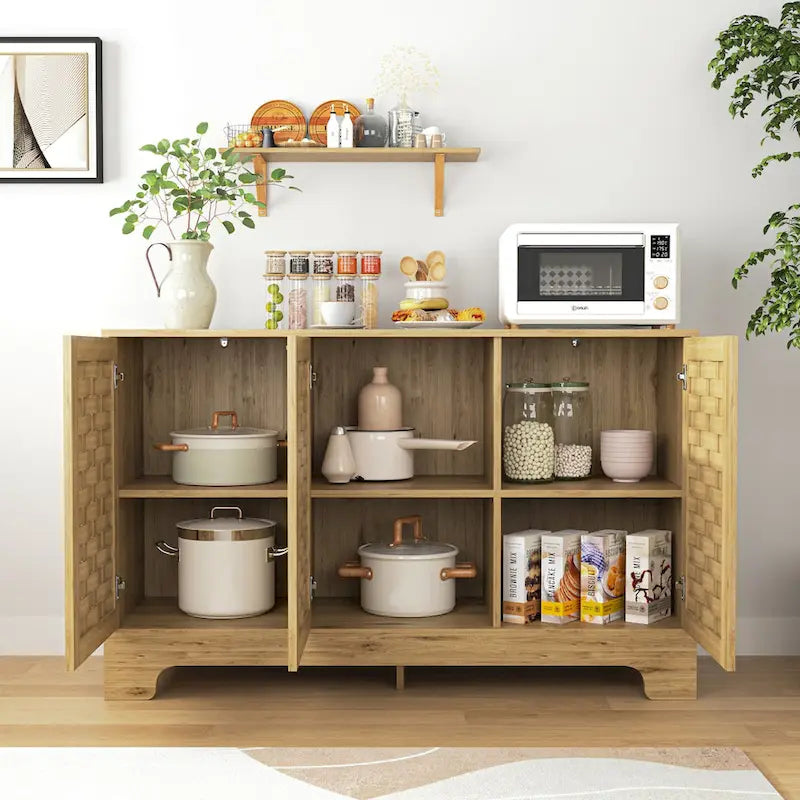 Meuble de rangement avec 3 portes, Buffet en bois avec étagère réglable, Armoire d'appoint avec kit anti-basculement