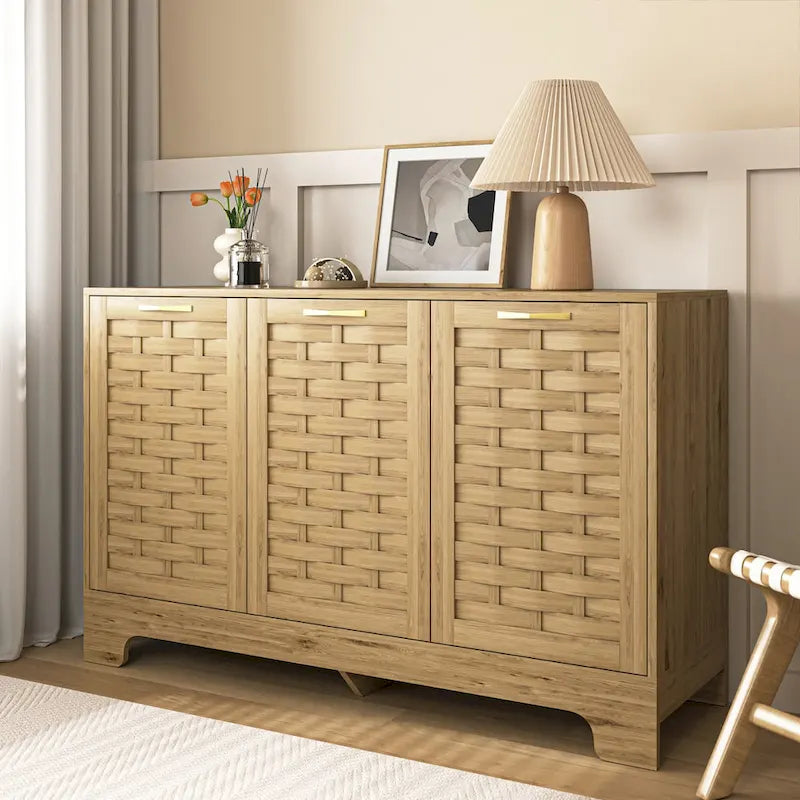 Meuble de rangement avec 3 portes, Buffet en bois avec étagère réglable, Armoire d'appoint avec kit anti-basculement