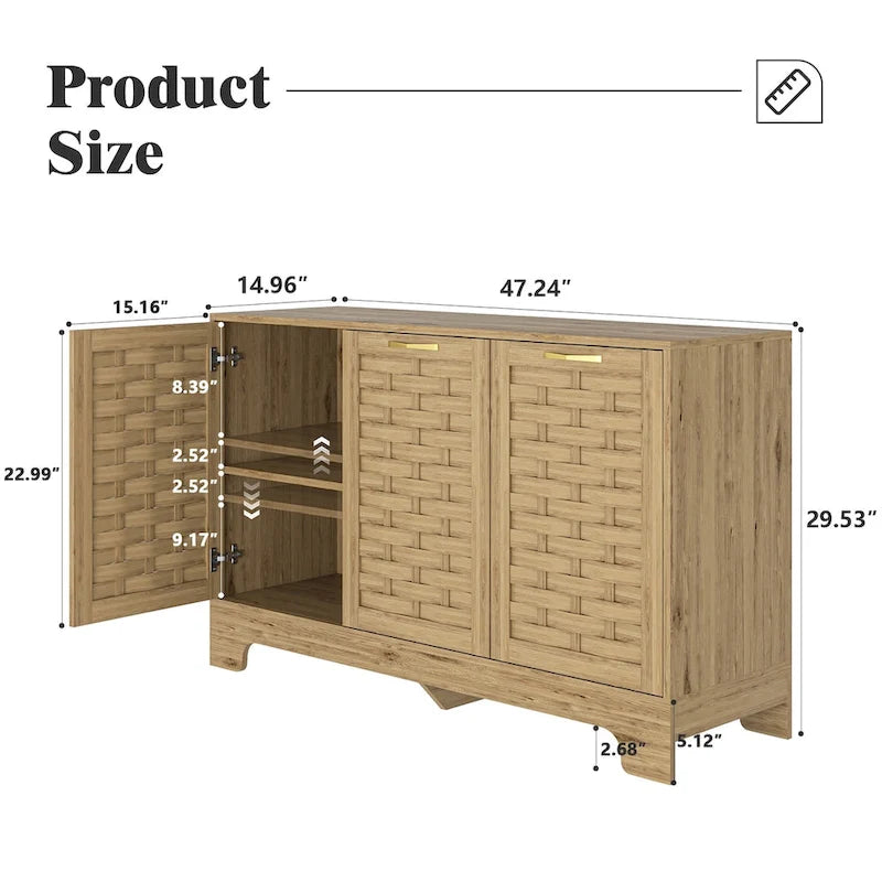 Meuble de rangement avec 3 portes, Buffet en bois avec étagère réglable, Armoire d'appoint avec kit anti-basculement
