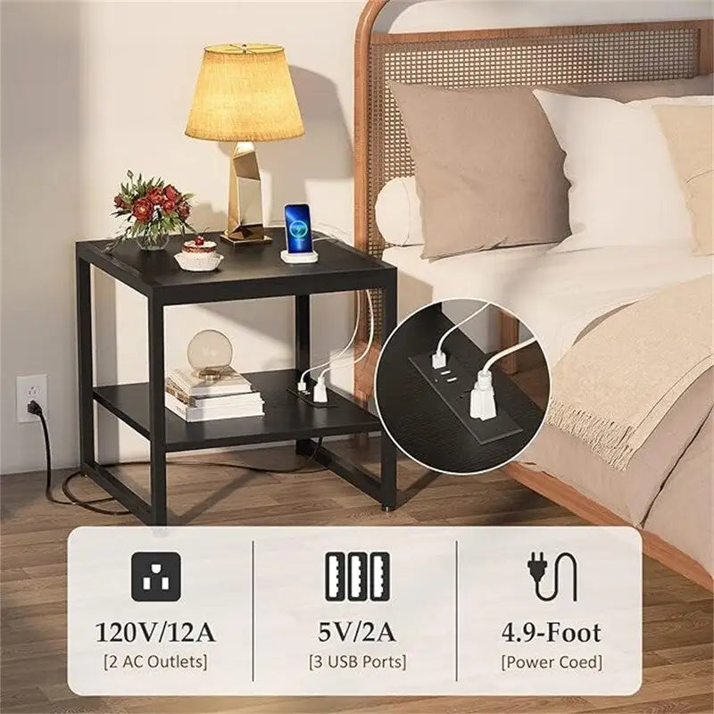 Table d'appoint avec station de recharge - 20P x 20L x 20,7H