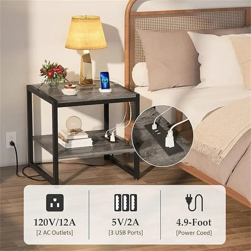 Table d'appoint avec station de recharge - 20P x 20L x 20,7H