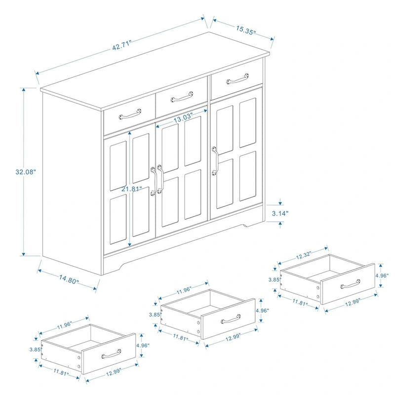 Meuble de Rangement Buffet de Ferme avec 3 Tiroirs et 3 Portes