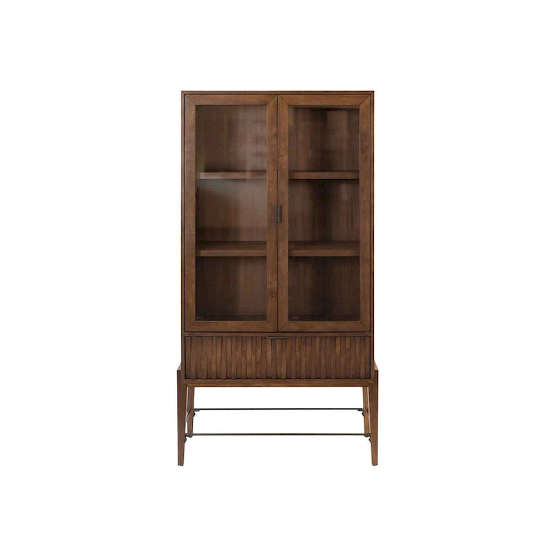 Bibliothèque/Vitrine marron Mid-Century Moderne avec portes vitrées, Bibliothèque/Vitrine de bureau, Bibliothèque/Vitrine d'appoint
