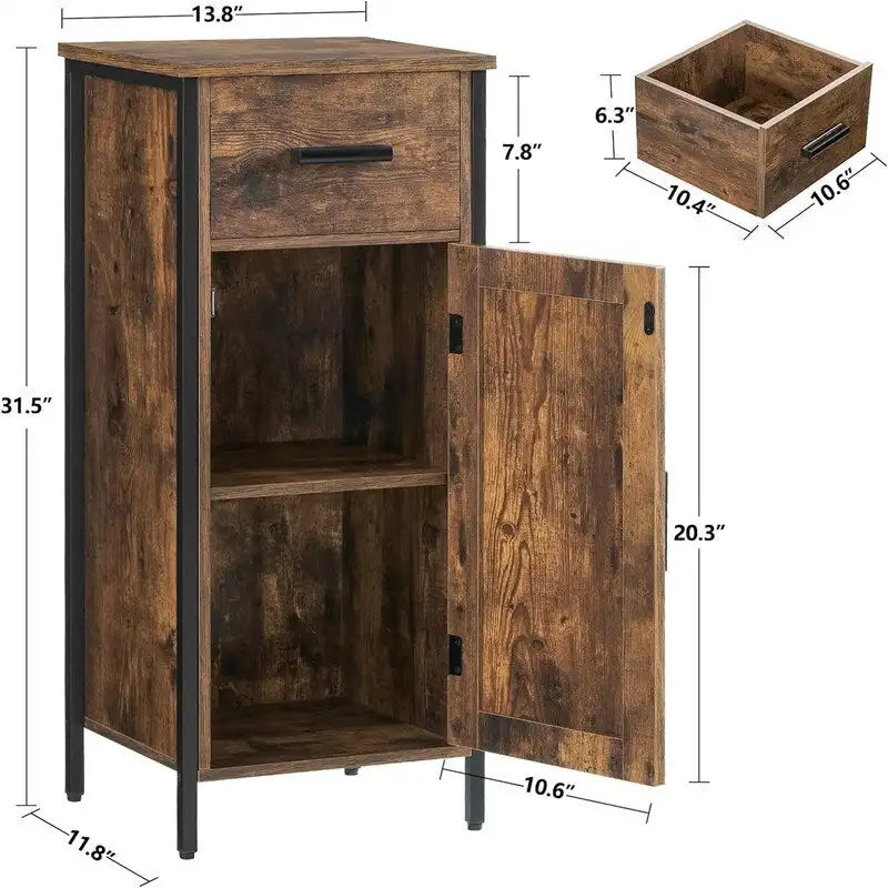 Meuble de rangement au sol étroit avec 1 porte et 1 tiroir - 11,8P x 13,8L x 31,5H