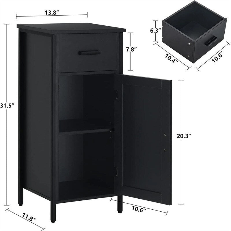 Meuble de rangement au sol étroit avec 1 porte et 1 tiroir - 11,8P x 13,8L x 31,5H