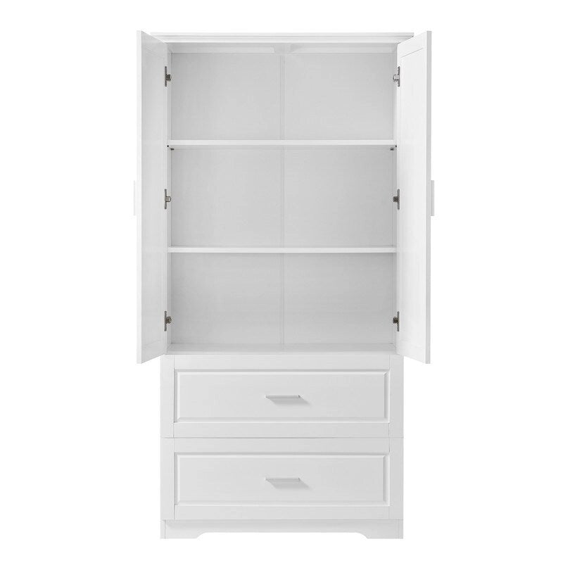 Meuble de rangement haut de salle de bain 63 pouces, avec deux portes et tiroirs, étagère réglable, panneau MDF, blanc