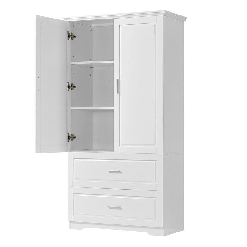 Meuble de rangement haut de salle de bain 63 pouces, avec deux portes et tiroirs, étagère réglable, panneau MDF, blanc