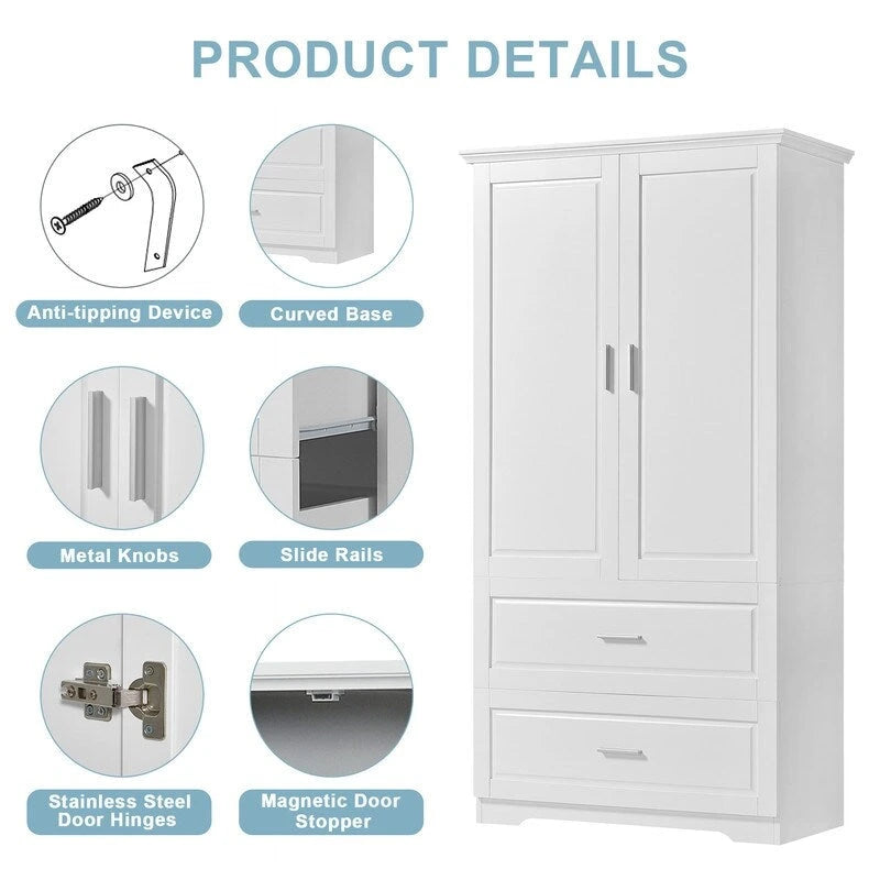 Meuble de rangement haut de salle de bain 63 pouces, avec deux portes et tiroirs, étagère réglable, panneau MDF, blanc