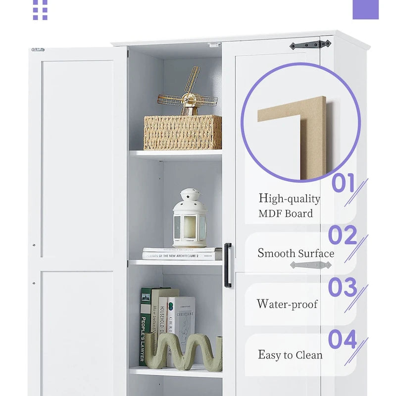 Meuble de salle de bain haut, meuble avec deux portes et un tiroir, étagère réglable, panneau MDF, blanc