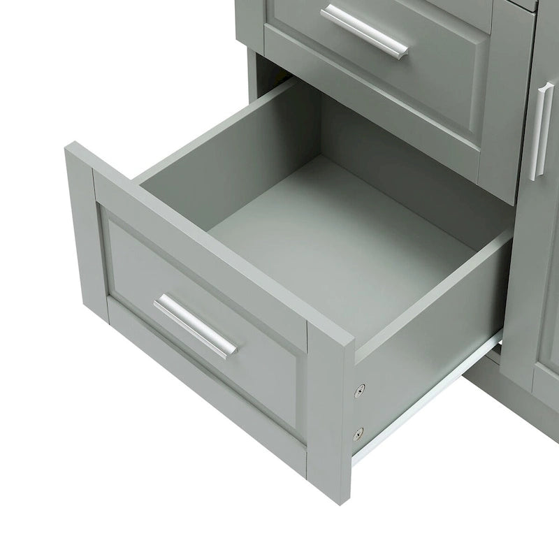 Meuble de rangement haut et large avec portes pour salle de bain/bureau, trois tiroirs, gris