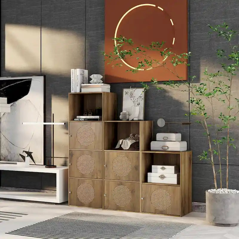 Meuble de Rangement Salle de Bain, Petit Meuble de Rangement, Armoire en Rotin, Meuble 1 Porte
