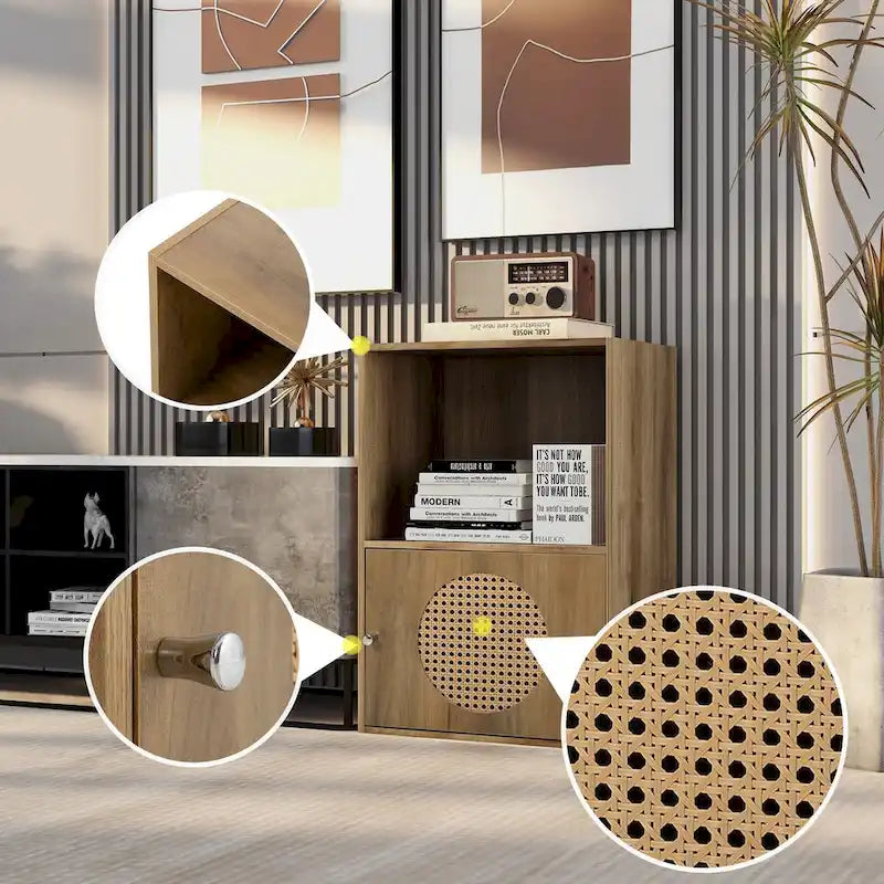 Meuble de Rangement Salle de Bain, Petit Meuble de Rangement, Armoire en Rotin, Meuble 1 Porte