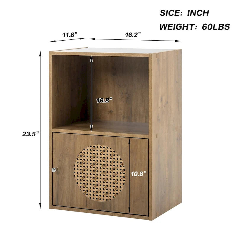 Meuble de Rangement Salle de Bain, Petit Meuble de Rangement, Armoire en Rotin, Meuble 1 Porte
