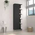 Armoire à linge avec miroir, quatre étagères intérieures, cinq étagères extérieures, noire