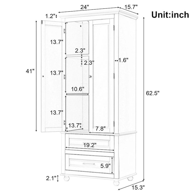Armoire haute de rangement à deux tiroirs pour salle de bain/bureau