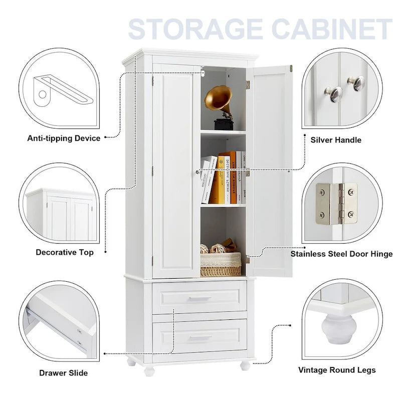 Armoire haute de rangement à deux tiroirs pour salle de bain/bureau