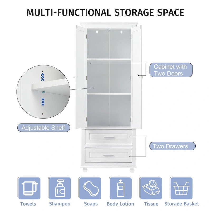 Armoire haute de rangement à deux tiroirs pour salle de bain/bureau