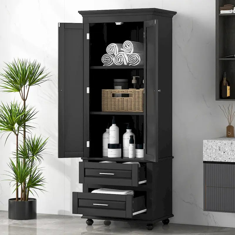 Armoire haute de rangement à deux tiroirs pour salle de bain/bureau