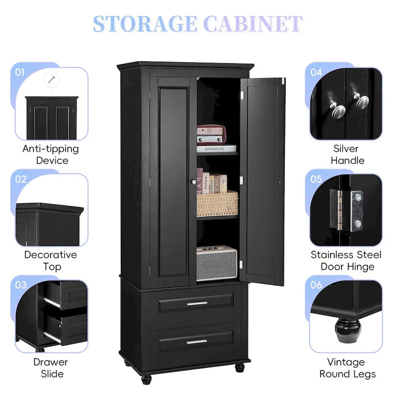 Armoire haute de rangement à deux tiroirs pour salle de bain/bureau