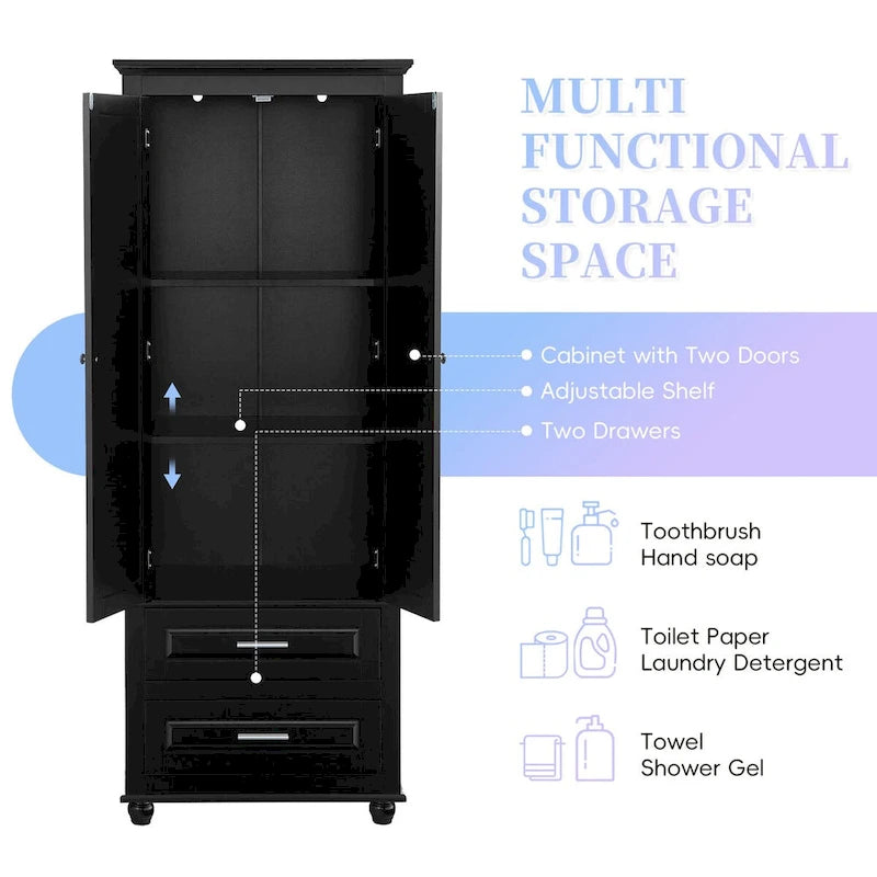 Armoire haute de rangement à deux tiroirs pour salle de bain/bureau
