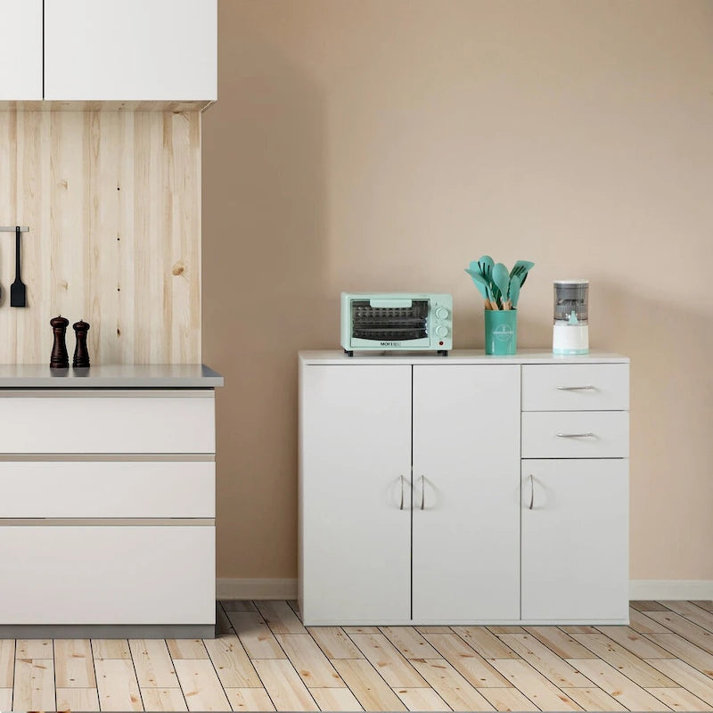 33 Meuble Buffet Vaisselier avec Rangement, Plateau Spacieux, Grands Tiroirs et Étagère Ajustable - Organiseur et Rangement de Cuisine